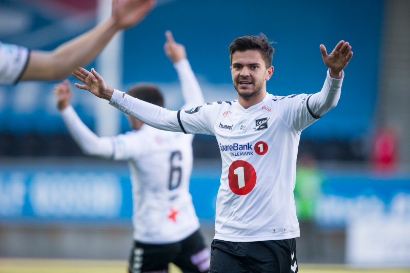 Odd - Kristiansund. Odds Fredrik Oldrup Jensen i eliteseriekampen i fotball mellom Odd og Kristiansund på Skagerak Arena. Foto: Trond Reidar Teigen / NTB scanpix